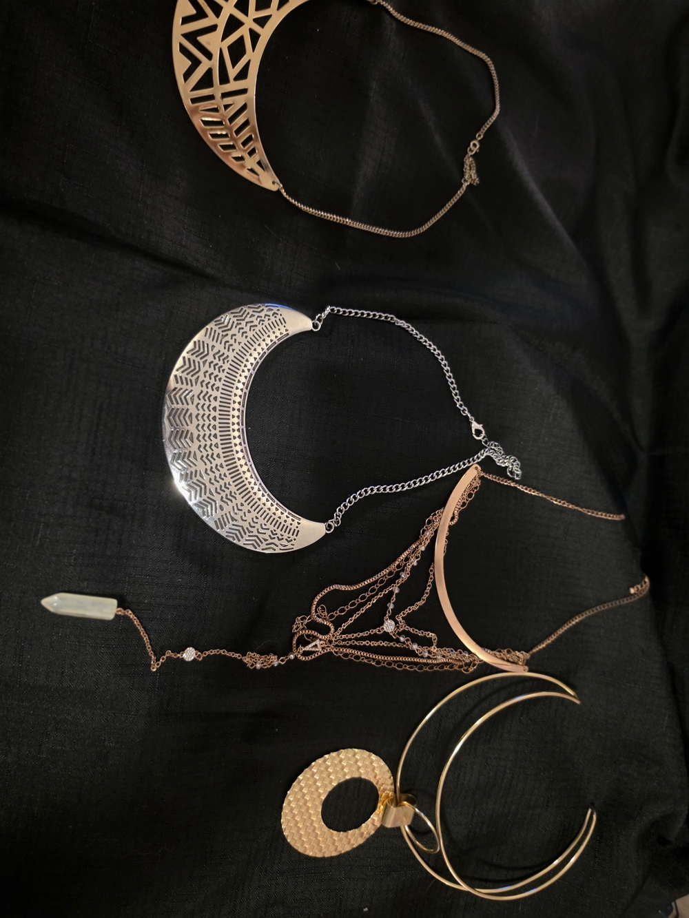 Gold and Silver Crescent Layered Necklace Set - Women's Jewelry - Picture 1 of 9